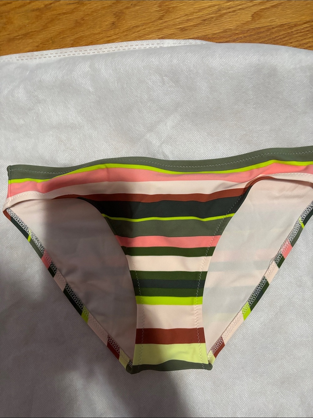 aerie Striped Bikini Bottom in Pink, Olive Green, Lime, Brown, Cream